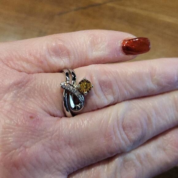 Fashion ring faux diamond's & yellow stone | size 7.5 - Picture 4 of 8